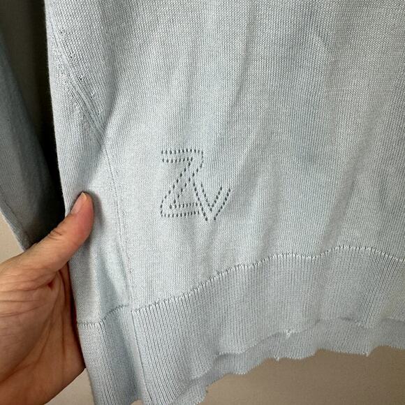 Zadig & Voltaire Cici Patch Star Light Blue Cotton Sweater Size Med NEW - Picture 3 of 10